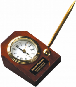 Rosewood Piano-Finish Desk Clock with Pen