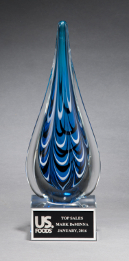 Blue and Black Teardrop Shaped Art Glass Award