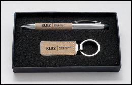 Taupe Leather Key Ring and Pen Gift Set