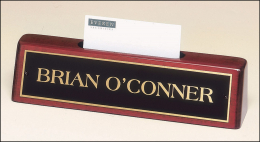 Rosewood Piano-Finish Desk Nameplate with Card Holder
